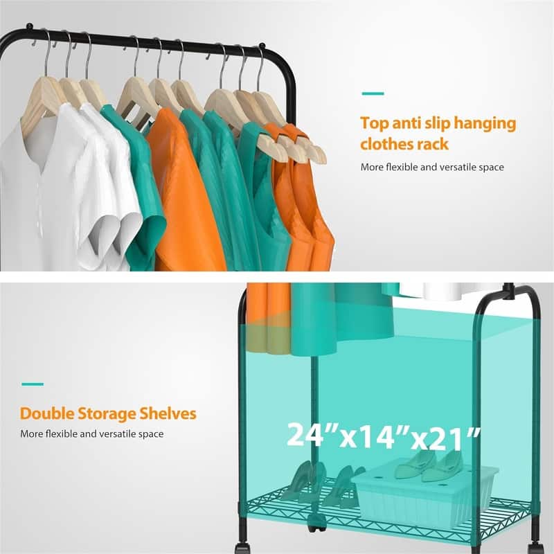 Rolling Clothes Rack 23.6 Inch Garment Rack - 13.8"D x 23.6"W x 65"H
