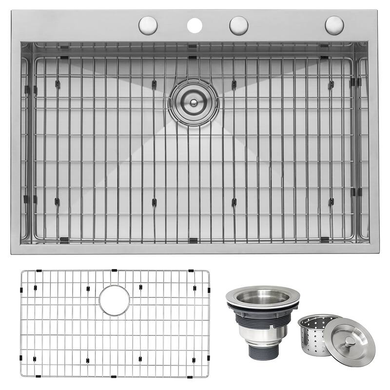 Ruvati 33 x 22 inch Drop-in Topmount 16 Gauge Zero Radius Stainless Steel Kitchen Sink Single Bowl - RVH8001