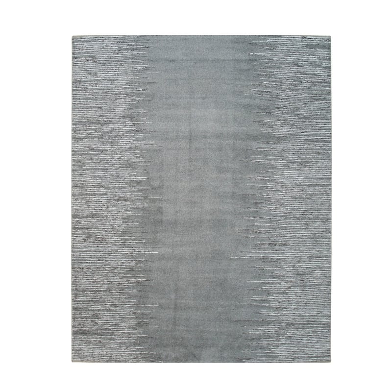 Hand-Knotted Wool Plush Flatweave Loom Rug, 8' x 10', Silver Area Rug, Stylish Soft Texture for Bedrooms or Living Room - L