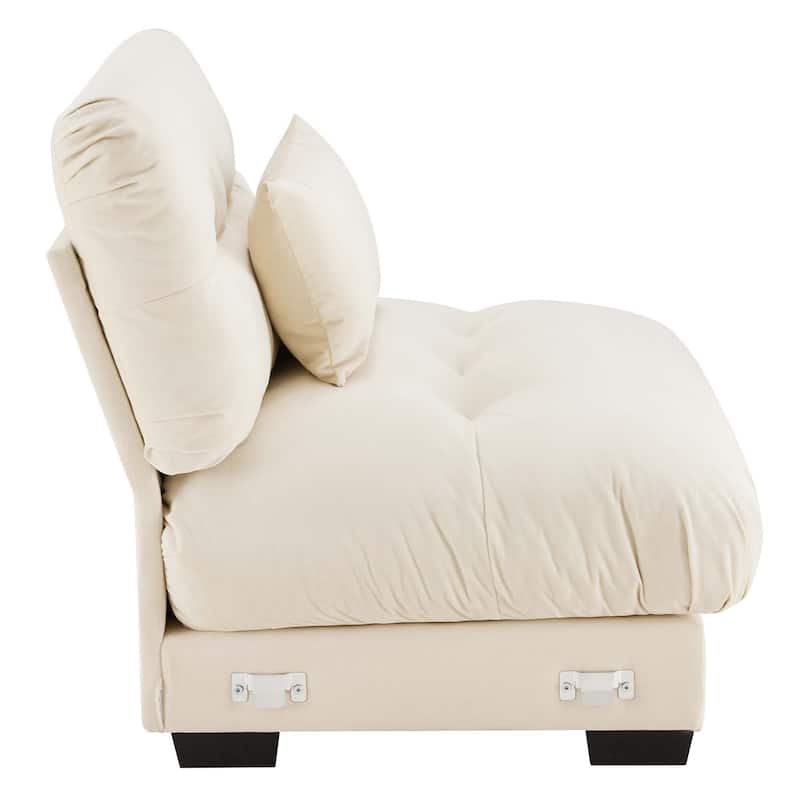 Velvet Upholstered Armless Sofa Chair with 1 Pillow