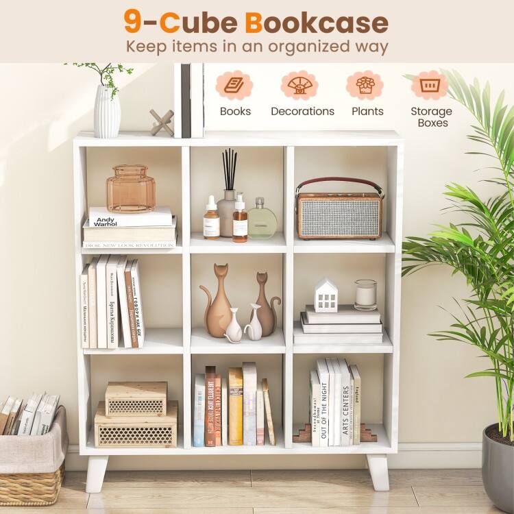9-Cube Bookcase with 6 Removable Shelves and Raised Support Feet - 35" x 8" x 39.5" (L x W x H)