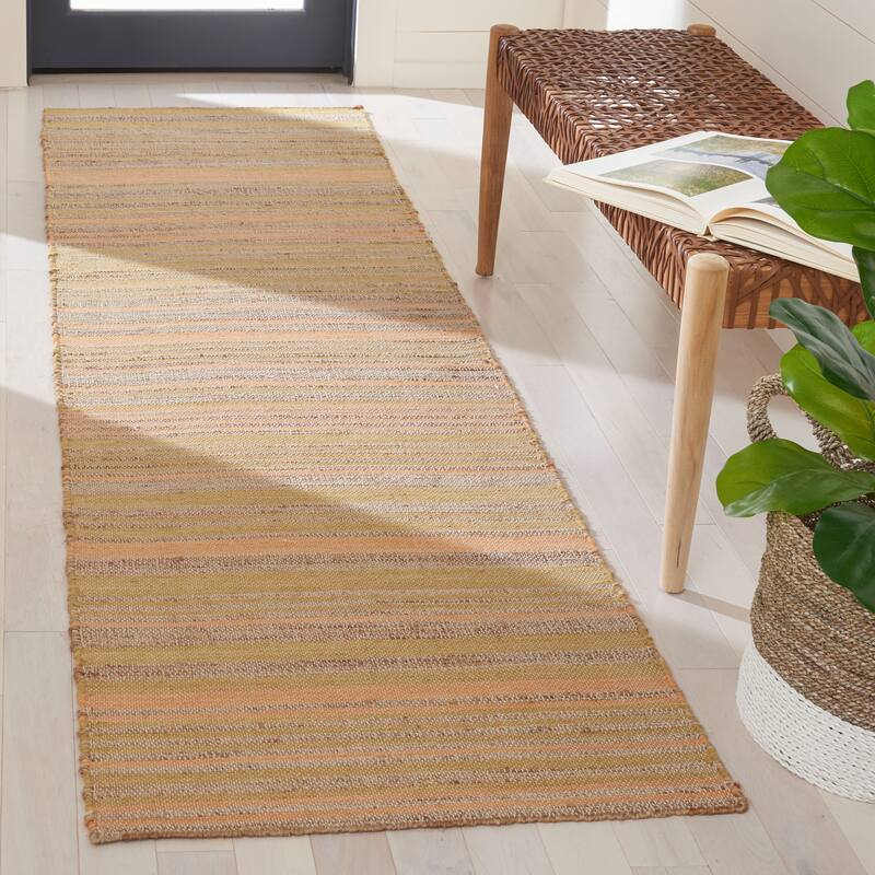 SAFAVIEH Handmade Kilim Pachita Stripe Jute & Wool Rug - 2'3" x 9' Runner - Natural/Gold