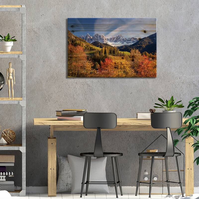 Autumn Landscape I, Odle/Geisler Group, Dolomites, Val di Funes, South Tyrol Province, Italy Print On Wood by Matteo Colombo