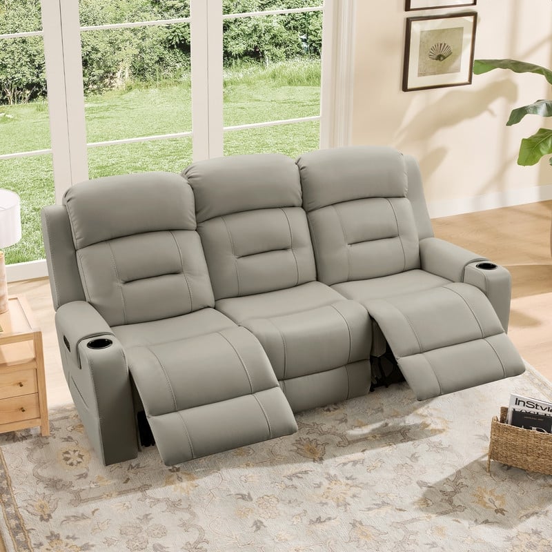 Spruce & Spring Genuine Leather Power Reclining Sofa with Wireless Charging