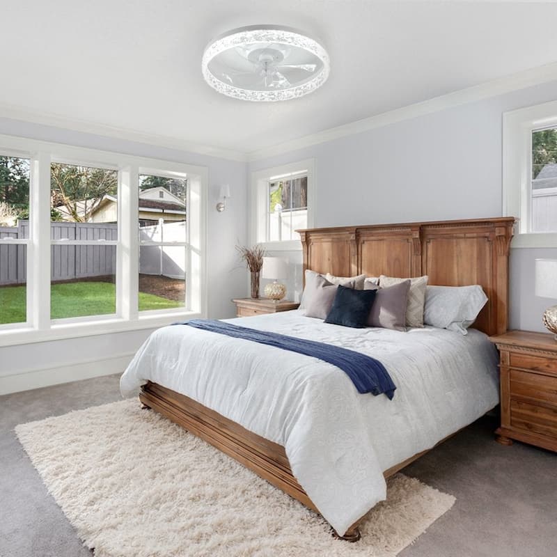 19" Bedroom Fan Light with Remote Control, Dimmable, 7 Blades, Reversible DC Motor, with LED Light