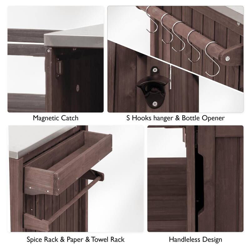 Modular Outdoor BBQ Grill Cart with Stainless Steel Worktop, Storage Cabinet, Paper Towel Rack & Spice Rack