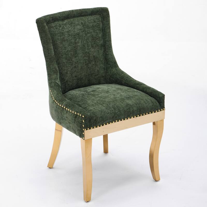 Chenille Dining Chairs with Curved Gold Legs (Set of 2 )