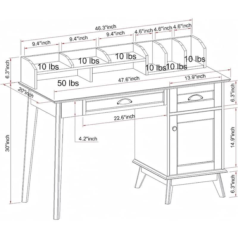 Caffoz Newport Series Computer Desk with Hutch Home Office Writing Desk, Wood Workstation w/Shelves, Study Desk for Small Spaces