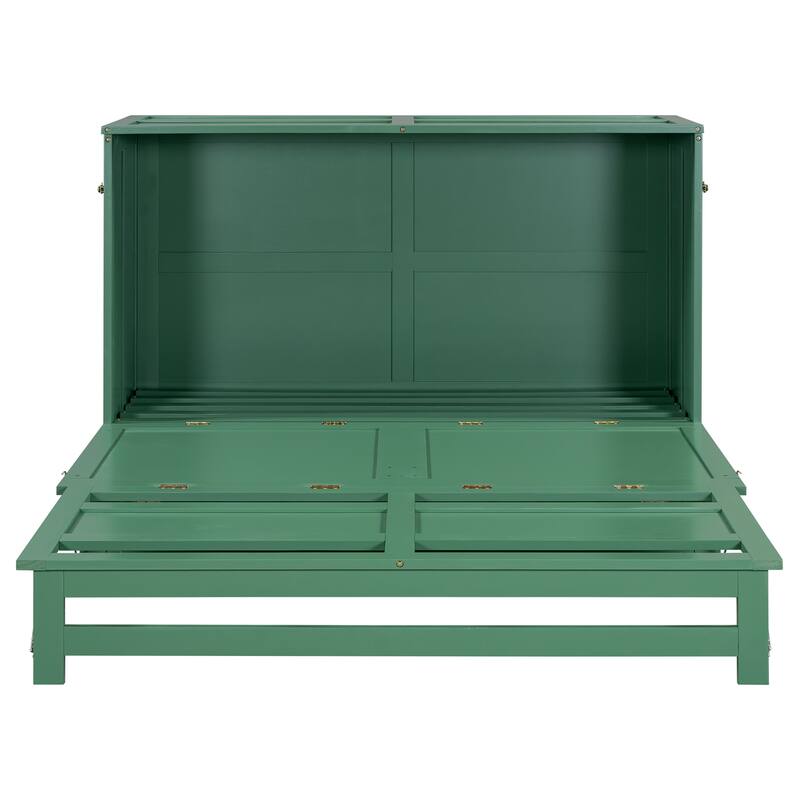 Queen Size Murphy Bed with Built-In Charging Station and Storage Drawer, Antique Gray Finish