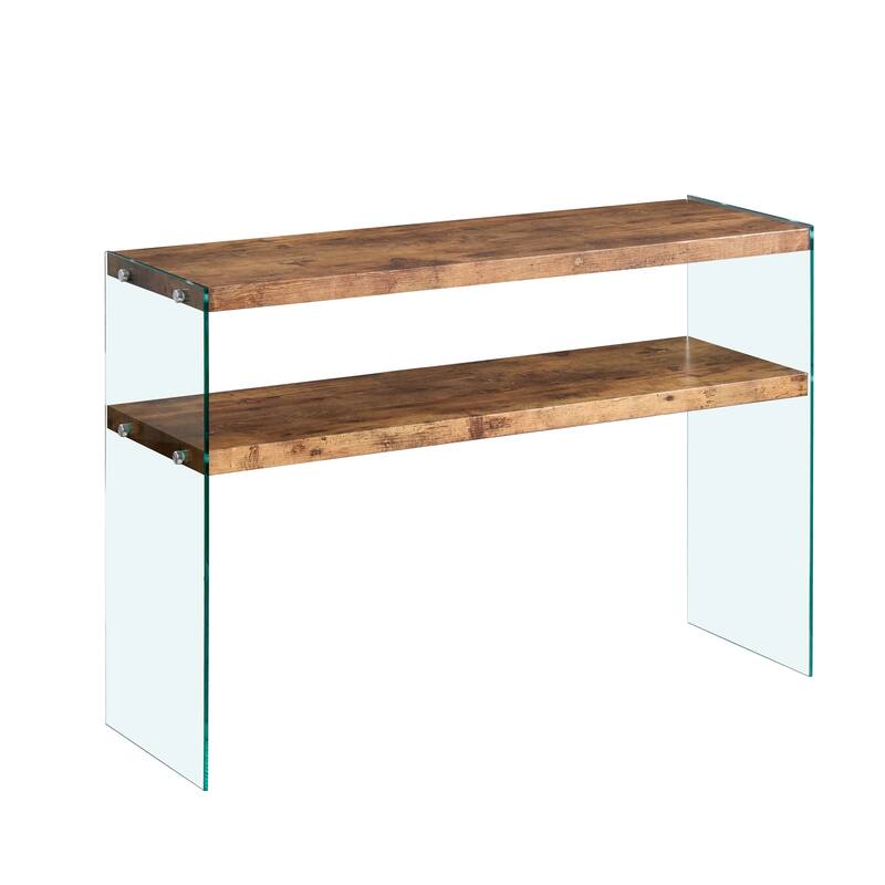 Engineered Walnut MDF Console Table - Tempered Glass Top & Spacious Design‌