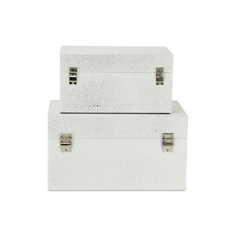 2 White Silver Double Happiness Shagreen Boxes 11.75"
