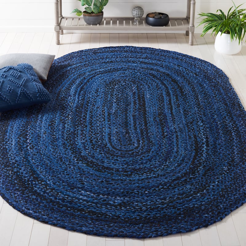 SAFAVIEH, Handmade Braided Teodora Country Cotton Rug - 8' x 10' Oval - Navy/Black