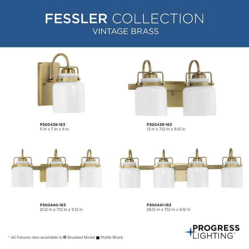 Fessler Collection Three-Light Vintage Brass Opal Glass Farmhouse Bath Light - 21.12 in x 7.12 in x 9.12 in