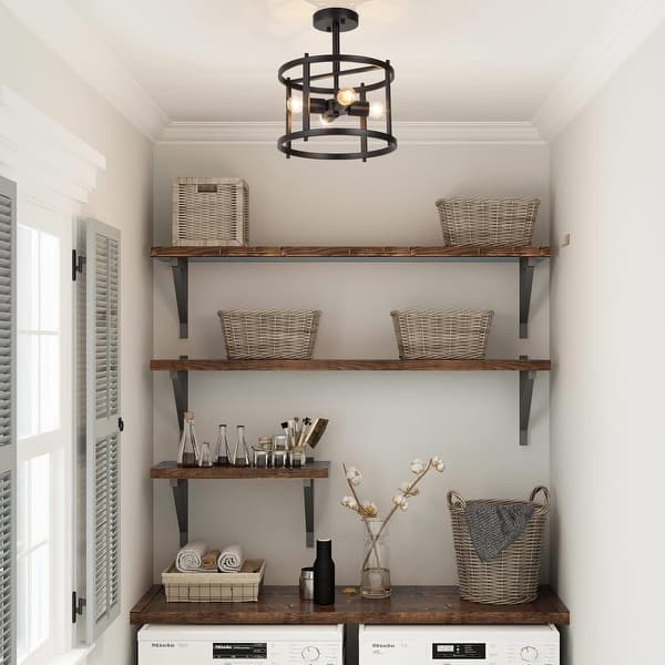 slide 2 of 8, Modern Farmhouse 4-Light Metal Black Drum Semi-flush Mount Foyer Lights - W11.8"xH14"