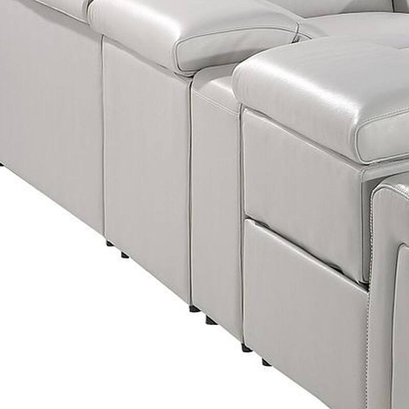 HomeRoots Light Gray Italian Leather Power Reclining U Shaped Twelve Piece Sectional With Console