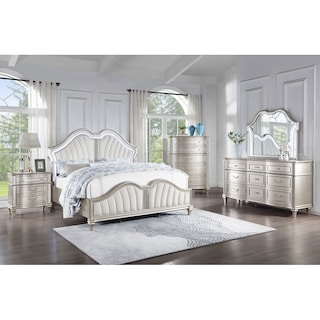Evangeline Upholstered Platform Bedroom Set Ivory and Silver Oak