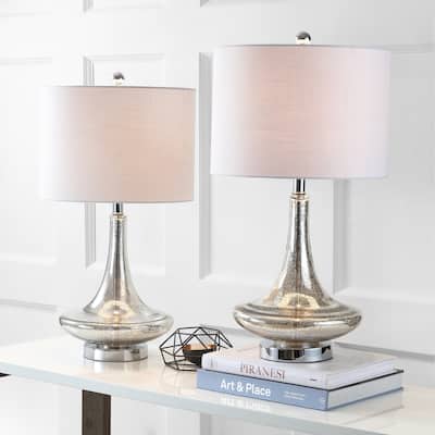 Ames 25.5" Glass Teardrop LED Table Lamp, Mercury Silver/Chrome (Set of 2) by JONATHAN Y