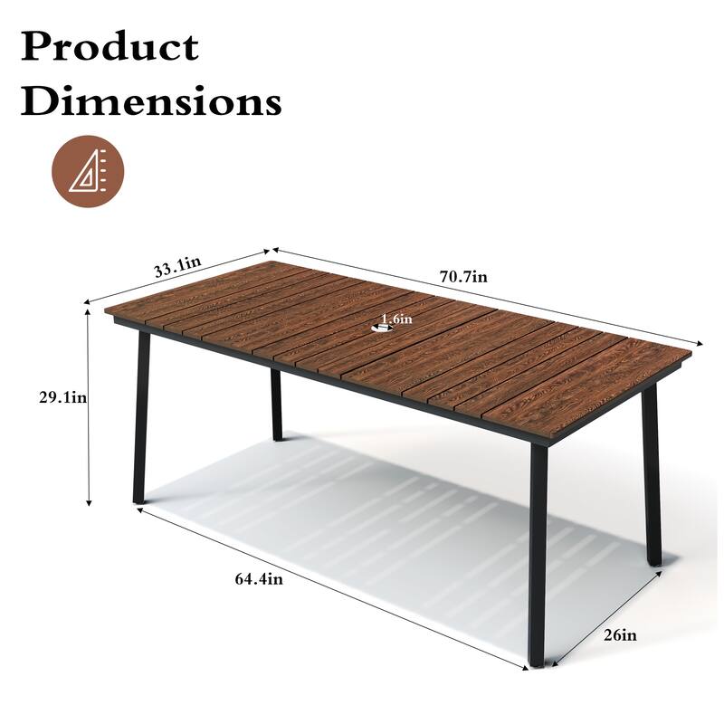 Pellebant Outdoor Patio Rectangle Dining Table with Umbrella Hole