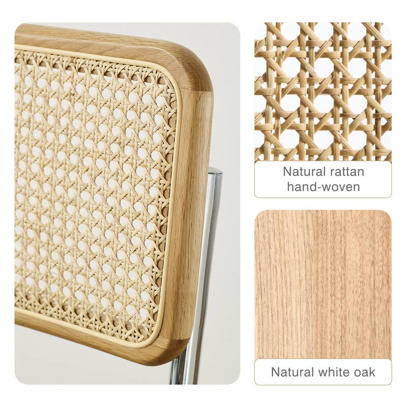 Art Leon PU Leather Upholstered Cane Back Rattan Dining Chair Set of 2