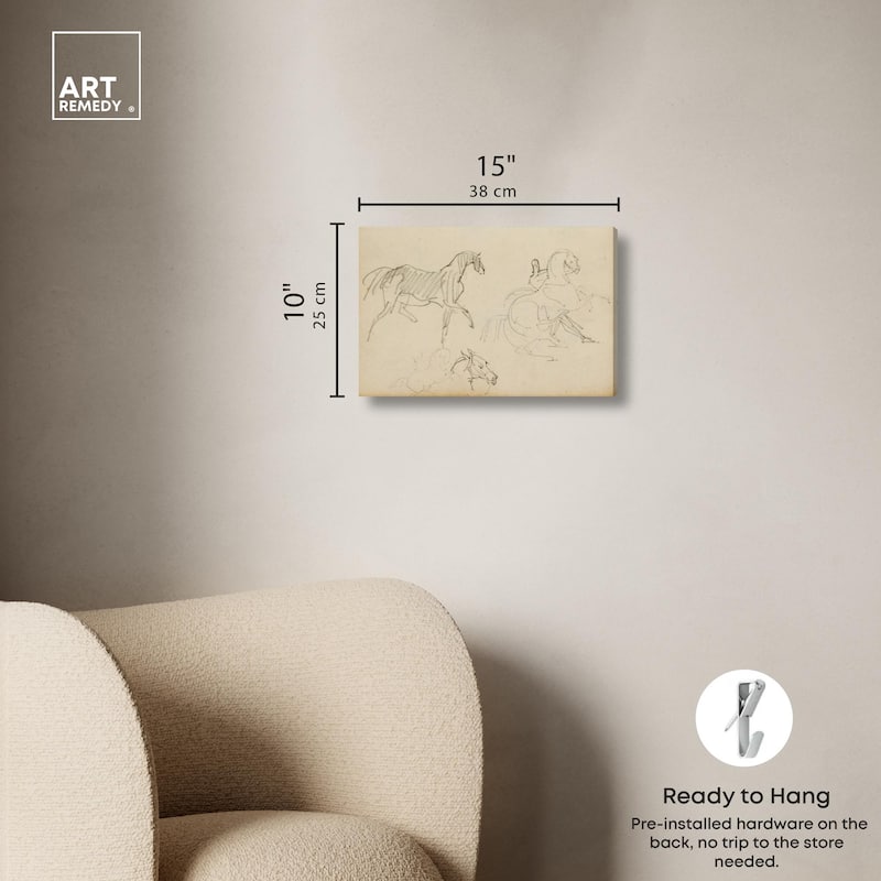 Gericault - Three horse studies Canvas by Art Remedy, Gallery Wrapped