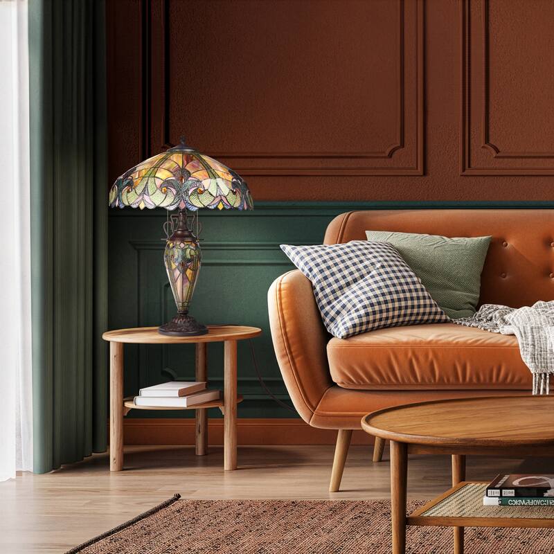 Halston River of Goods Double Lit Stained Glass 24.5-Inch Table Lamp - 18" X 18" X 24.5"