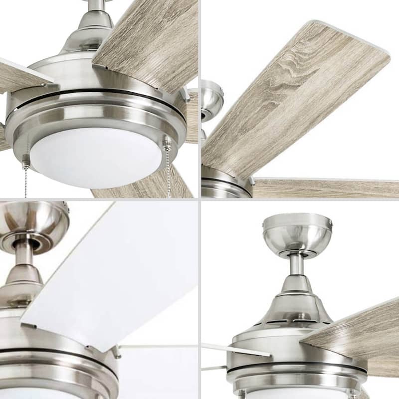 52" Honeywell Ventnor Brushed Nickel Modern Farmhouse Indoor LED Ceiling Fan with Light, Pull Chain