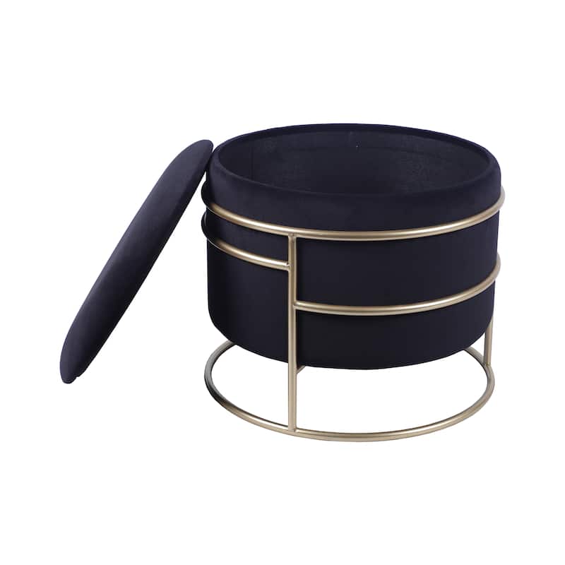 Modern Designs Round Velvet Storage Ottoman with Gold Metal Base