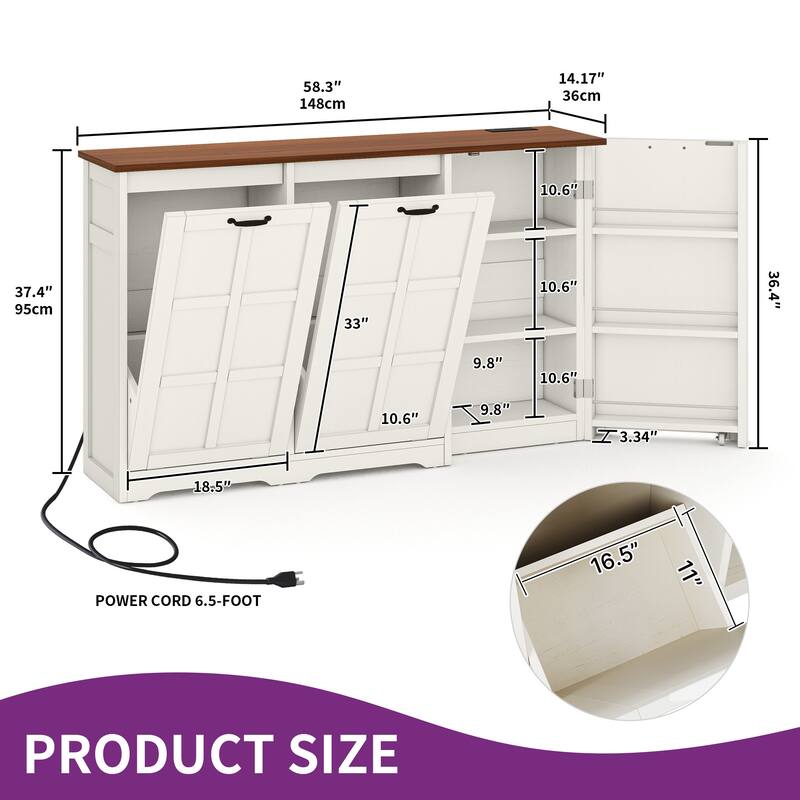 Moasis 58.3" Wide Kitchen Island With Double Tilt Out Trash Can Cabinet