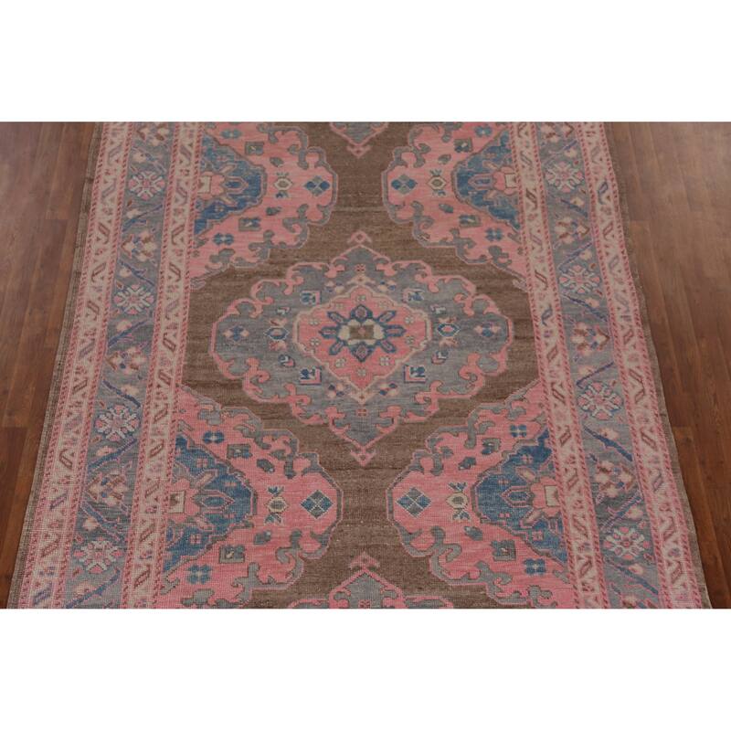 Hand Knotted Oriental 100% Wool Carpet Transitional All-Over Pink Oushak Area Rug - 16' 11'' X 6' 10''