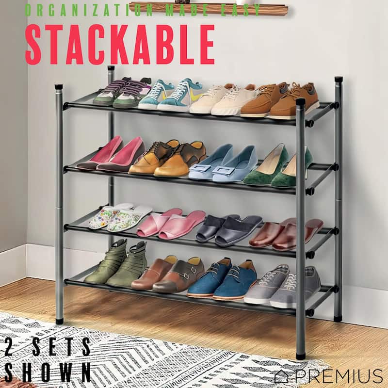 PREMIUS 2-Tier Shoe Rack, Black, 29x12x16.5 Inches - 29x12x16.5 Inches