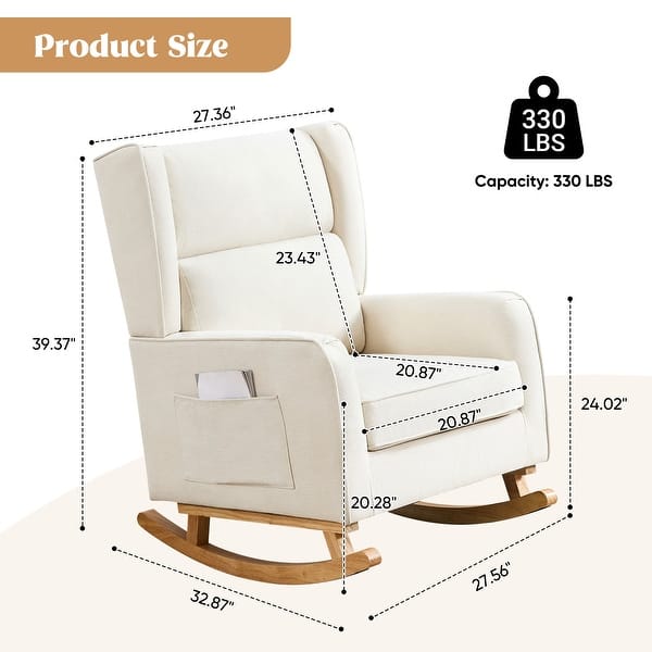 dimension image slide 2 of 11, HOMYKA 27.56" Wide Rocking Chair for Nursery with Solid Wood Leg
