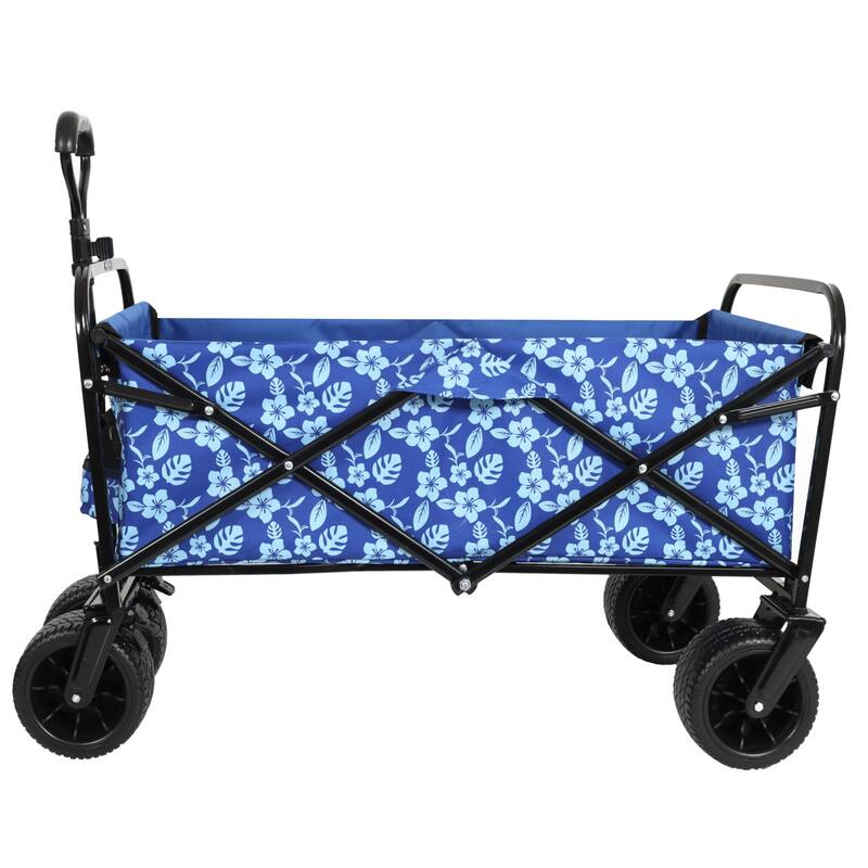 440lb Capacity Patterned Collapsible Wagon - Blue Flower Design Utility Cart