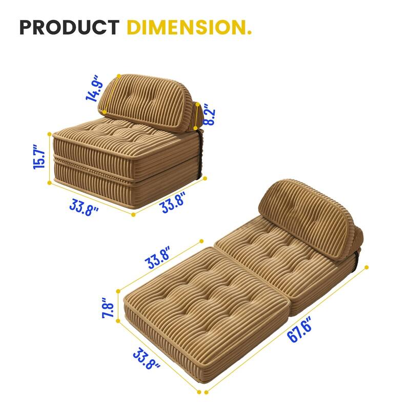 Folding Sofa Bed, Convertible Sleeper Chair with Pillow Foldable Mattress, Portable Fold Out Chair Bed Floor Sofa Lounge