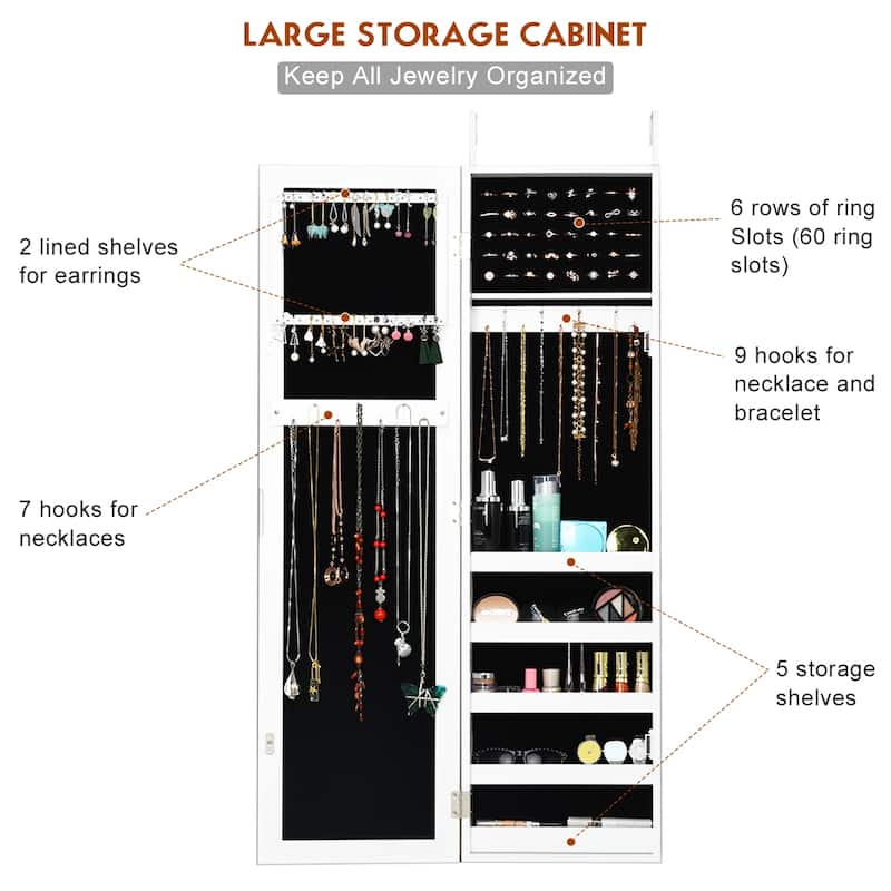 Wall Door Mounted Jewelry Armoire Cabinet Armoire Storage Organizer