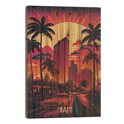 Miami City Print On Wood by Durro Art - Multi-Color
