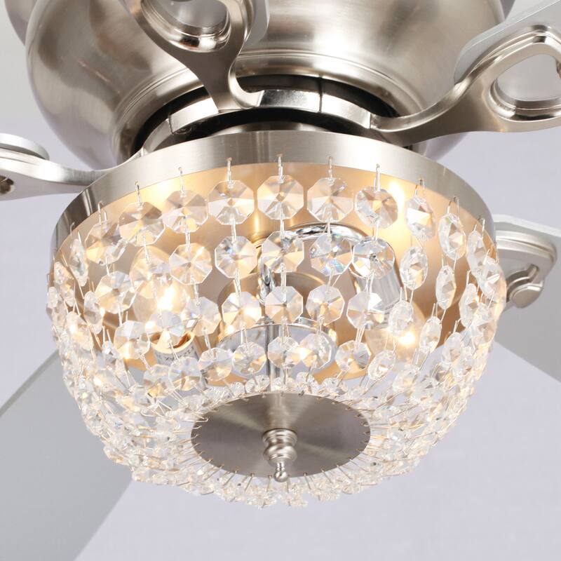 48-in Satin Nickel Crystal Low Profile Ceiling Fan with Light and Remote Control