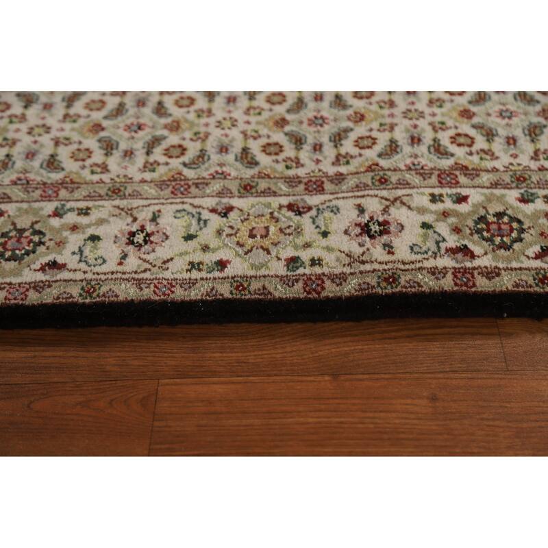 Hand Knotted Oriental Wool & Silk Carpet Traditional Floral Beige & Ivories Tabriz Runner Rug - 20' 4'' X 2' 7''