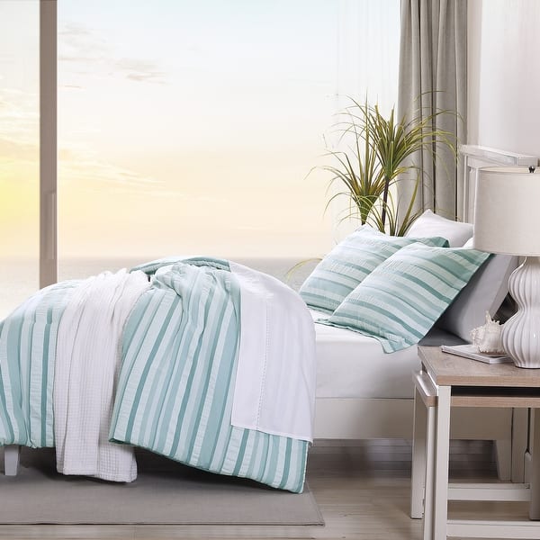 Tommy Bahama Clearwater Cay Seersucker Blue Reversible Comforter Set