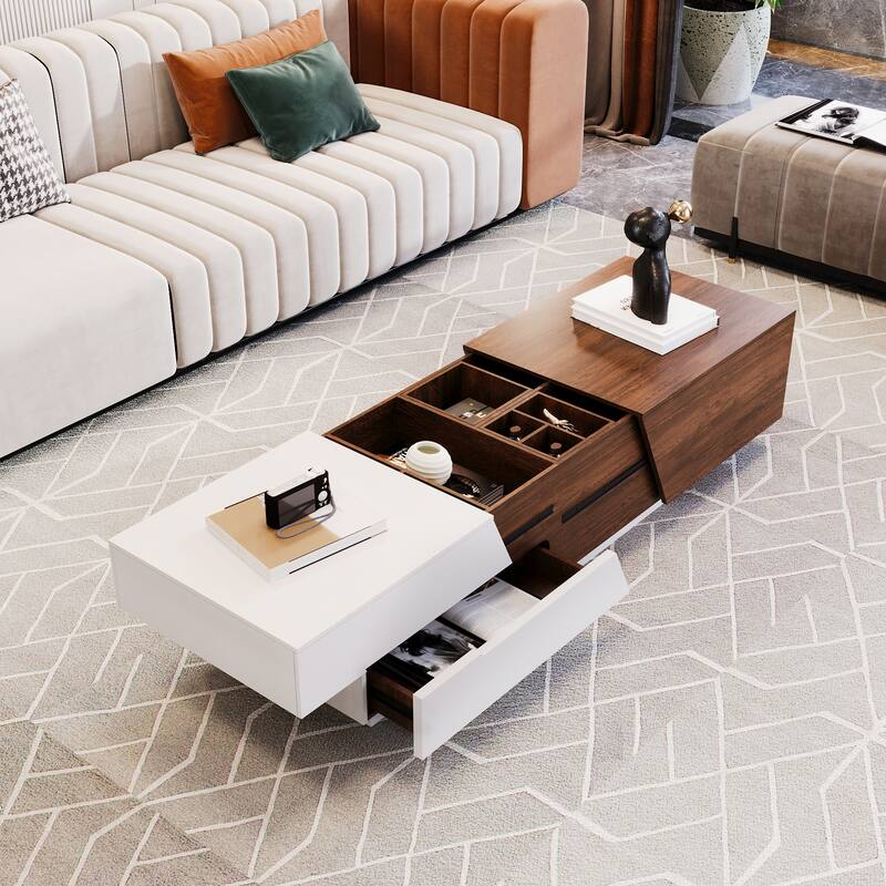 Modern Extendable Sliding Top Coffee Table with Storage