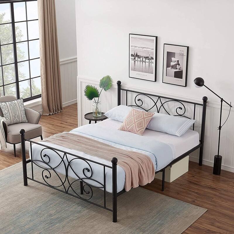VECELO Metal Black Bed Frame With Headboard, 12" Under-Bed Space