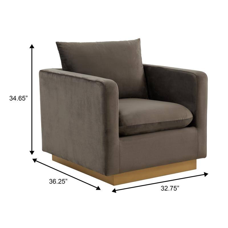 Nervo Velvet Modern Single Seater Sofa, Accent Arm Chair with Gold Stainless Steel Square Base for Living Room & Bedroom - 32.67
