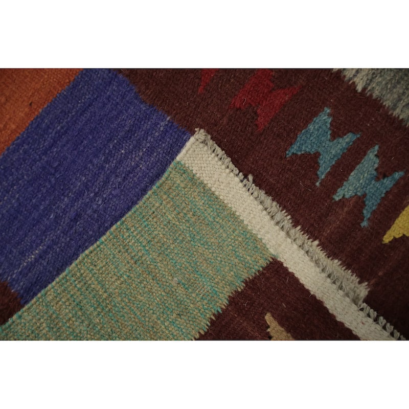 Hand Woven Oriental 100% Wool Carpet Southwestern Tribal Multi-Colored Kilim Area Rug - 9' 8'' X 8' 2''