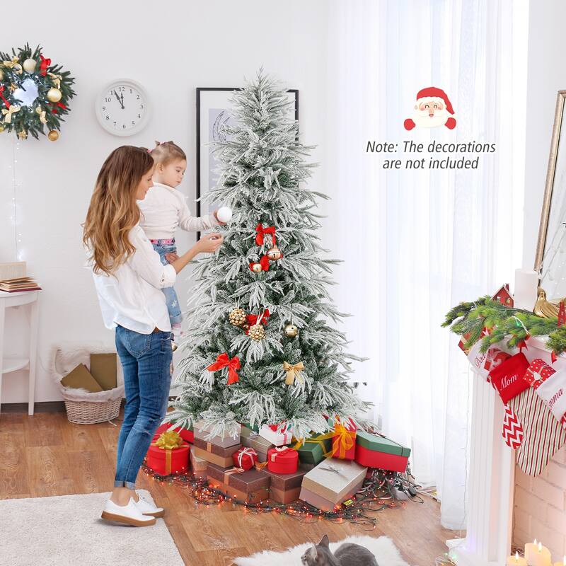 Gymax 6/7/8 FT Artificial Christmas Tree w/1108 PE PVC Branch Tips & - Green, White