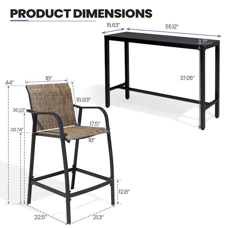 Outdoor Patio Bar Stools Set Rectangle Bar Table with Barstools