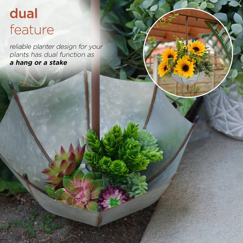 Alpine Corporation 19" Tall Outdoor Rustic Upside Down Umbrella Garden Stake and Planter