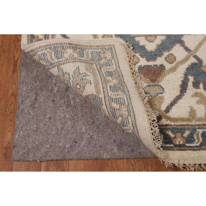 All-Over Ivory Oushak Indian Area Rug Hand-Knotted Wool Carpet - 8'11" x 12'0"