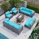 preview thumbnail 24 of 33, Kullavik 12 Piece Outdoor Patio Furniture Set with Fire Pit Table Turquoise