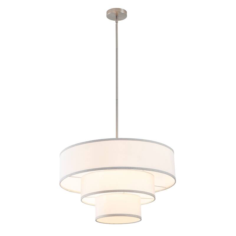 Modern Chandelier 24" 5-Light Nickel Tiered Drum Linen Shade