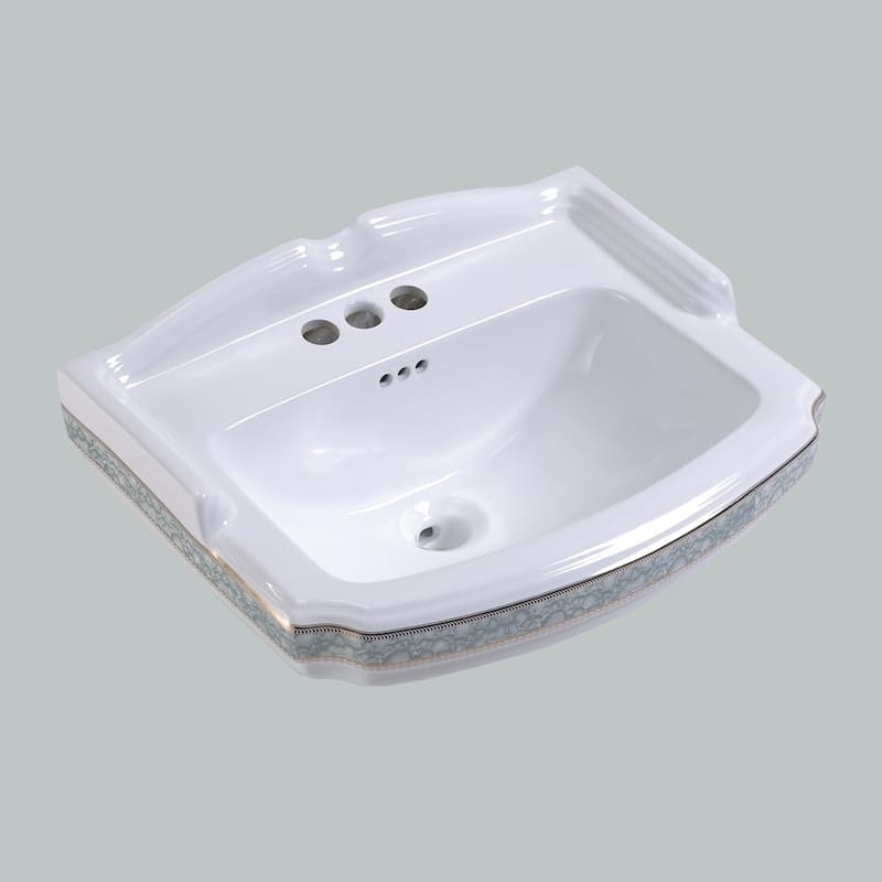 India Reserve White Ceramic Pedestal Sink Basin 23" W , Backsplash and Faucet Holes
