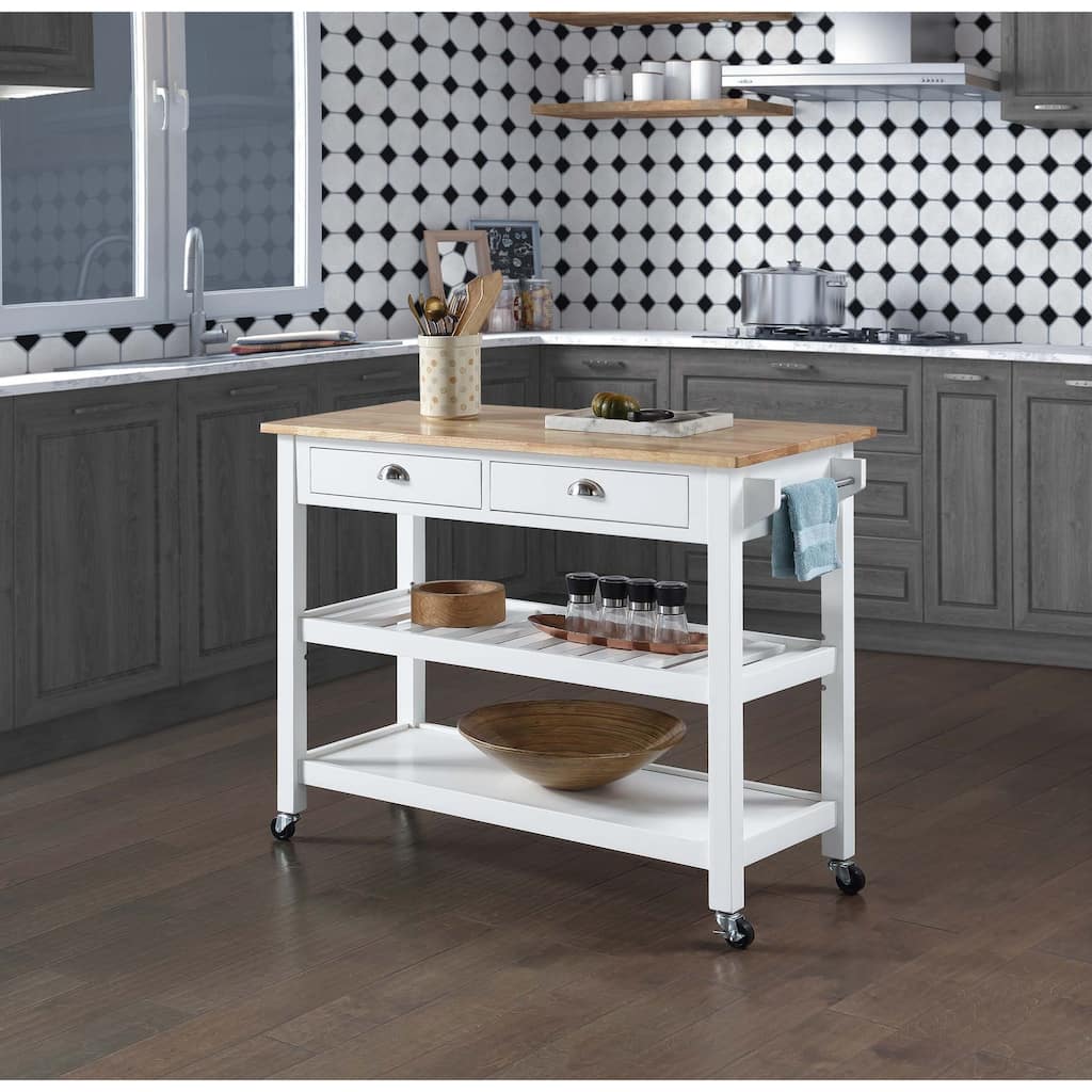 Convenience Concepts American Heritage 3 Tier Butcher Block Kitchen Cart with Drawers
